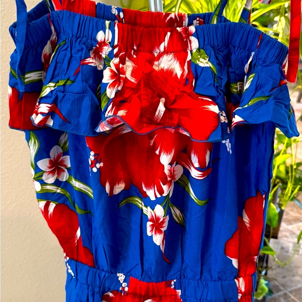 Red and Blue Floral Romper - Picture 4 of 8
